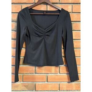 Romwe Ladies Crop Top Black Shirt Long Sleeve V-neck Size Medium
